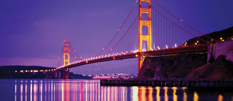 Can you name the lovely city where you'll find the bright orange Golden Gate Bridge?